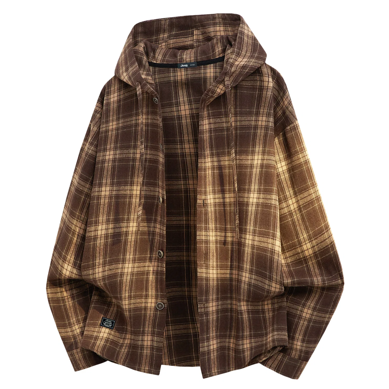 Детская рубашка с капюшоном, прямой крой, Coffee Plaid, Jeep