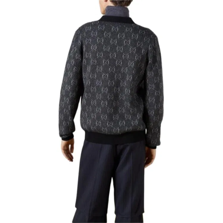 Мужской кардиган из шерсти с жаккардовым узором GG GUCCI, Gray — фото 4