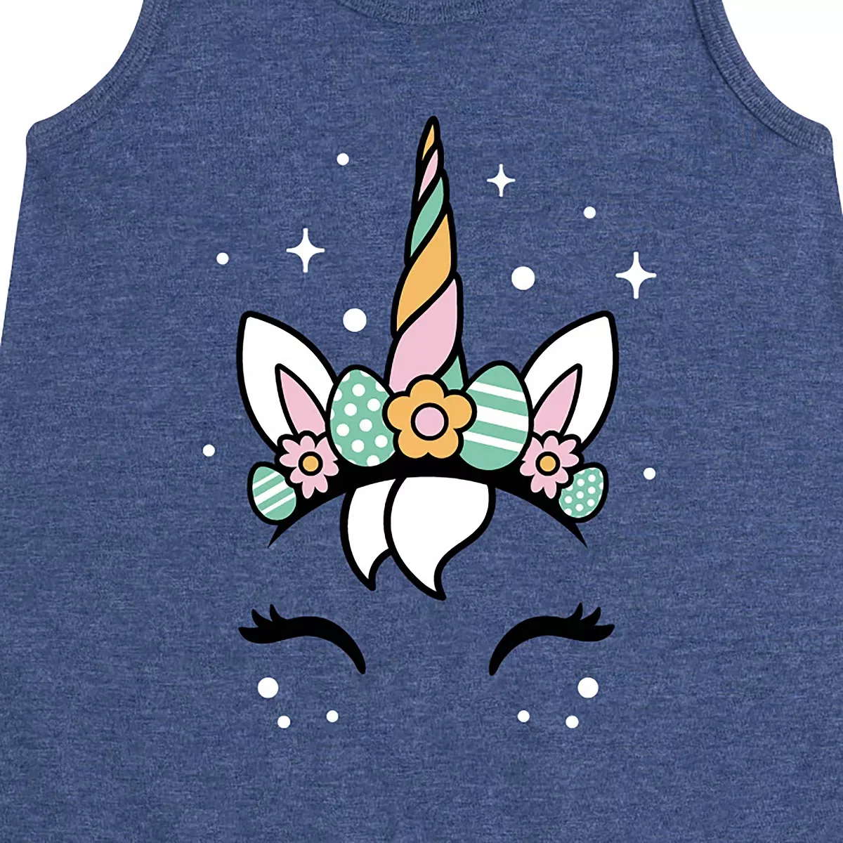 Детское платье-трапеция без рукавов с принтом Pastel Easter Unicorn Instant Message, Heather Navy — фото 2