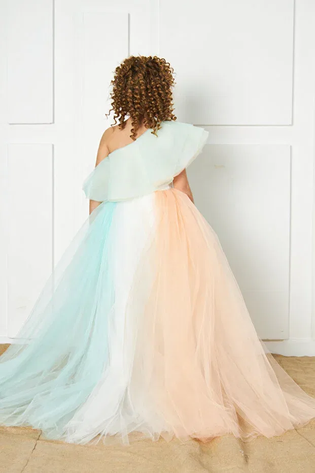 Детское платье для девочек с длинным рукавом 3-Color girl's evening dress Zühre Balaban, White — фото 4