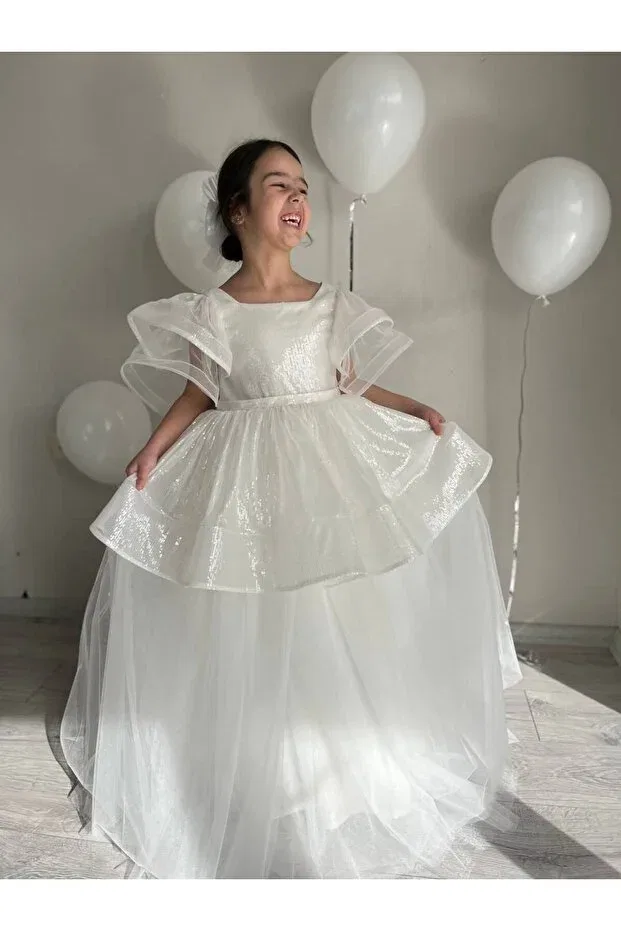 Детское платье для девочек с блестками Sare Çocuk Giyim, White