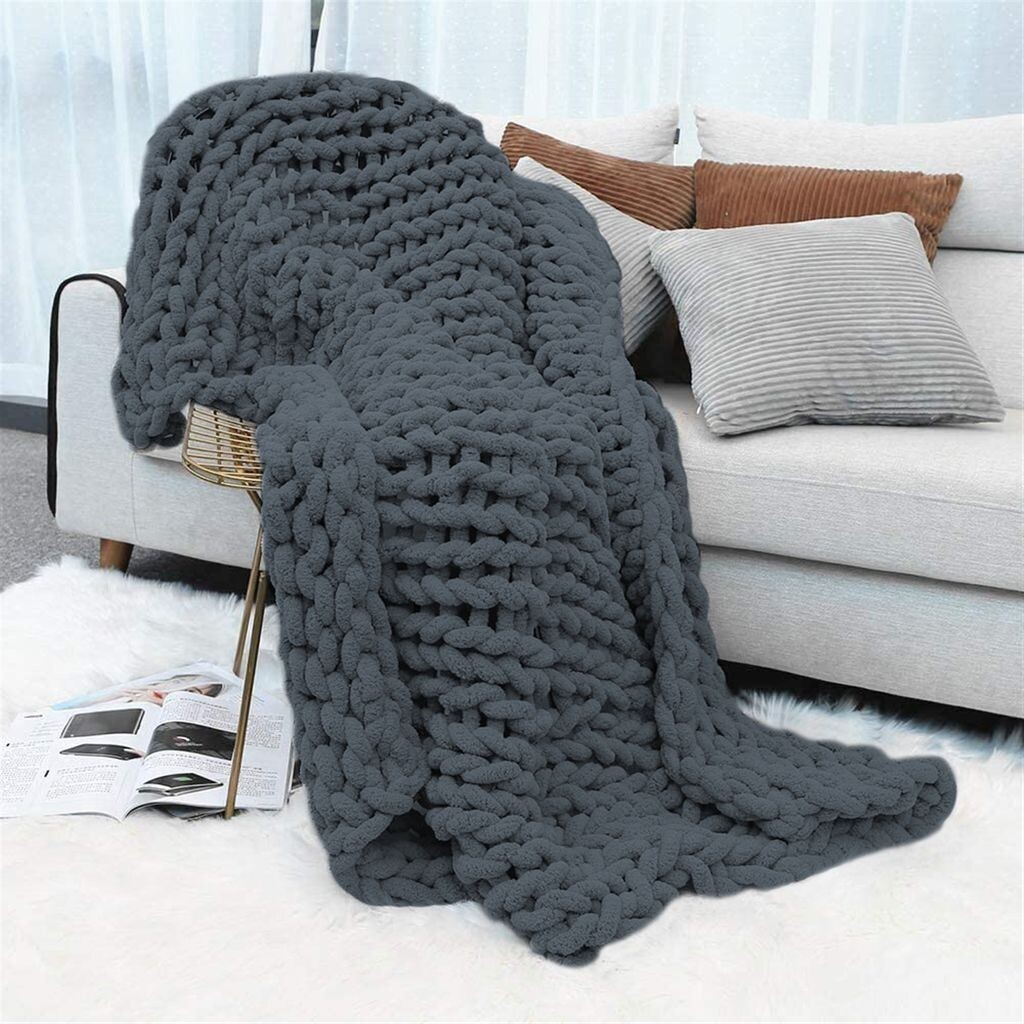 

Вязаное одеяло из синельной пряжи Вязаное одеяло ручной работы Покрывало для домашних животных Кресло для дивана Вязание громоздкое одеяло Домашний декор Подарок, темно-серый, 100x200 см DQQ