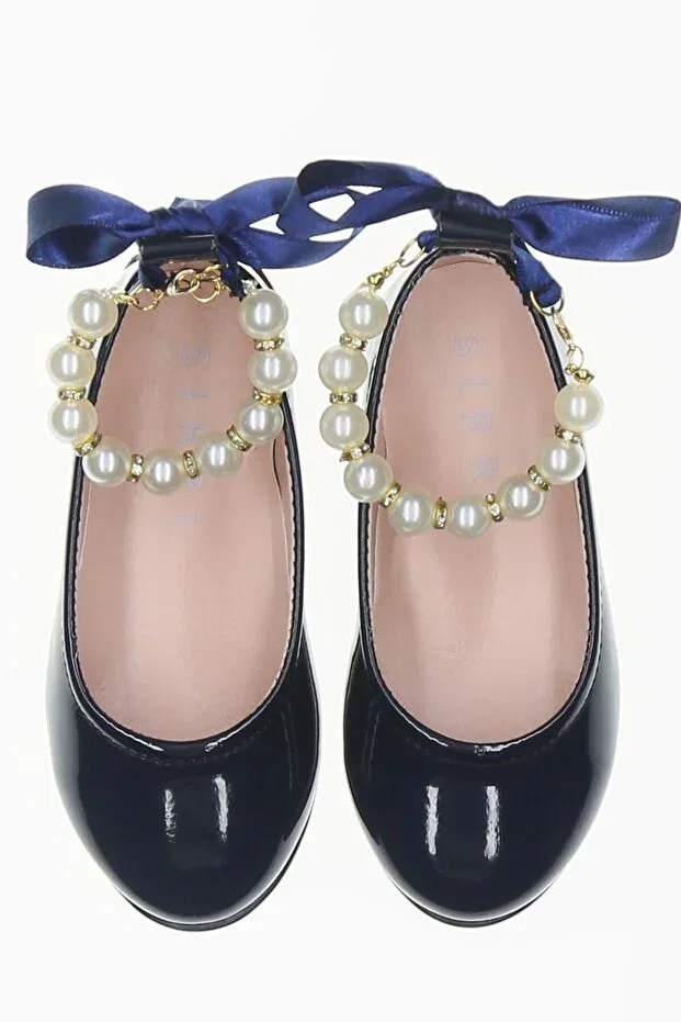 Детские туфли для девочек с жемчугом Sirri, Bright Navy Blue — фото 3