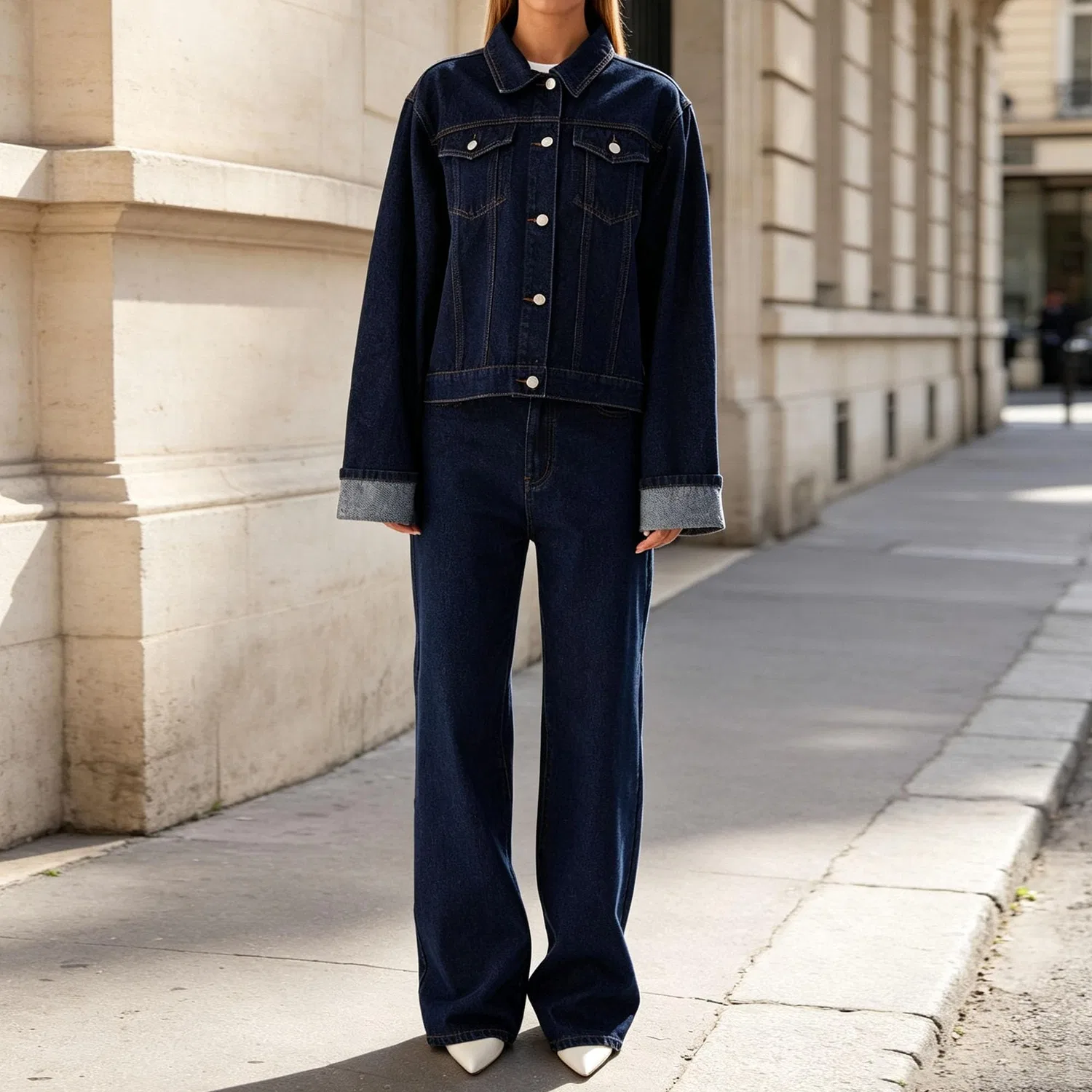 Женская джинсовая куртка oversize в стиле тракер, Blu scuro — фото 3