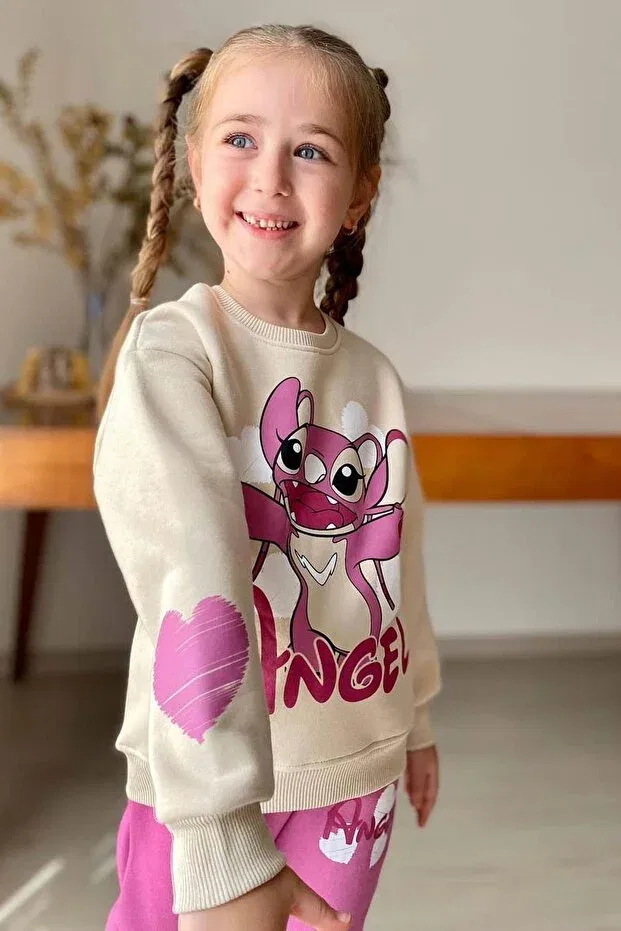 Детский для девочек комплект спортивного костюма с принтом Stitch Character Angel Text Riccotarz, Pink — фото 2