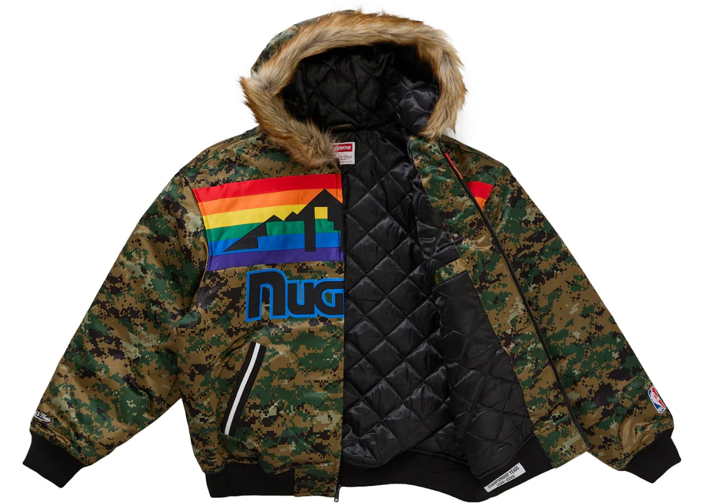 Мужская куртка-бомбер с капюшоном Supreme Mitchell & Ness Teams Hooded Satin Varsity Jacket, Digital Camo — фото 2
