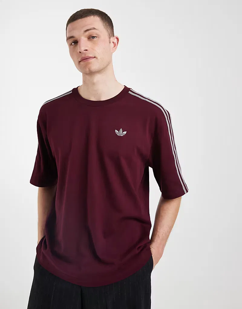 Футболка Adidas Originals с тремя полосками, свободного кроя, бордовый