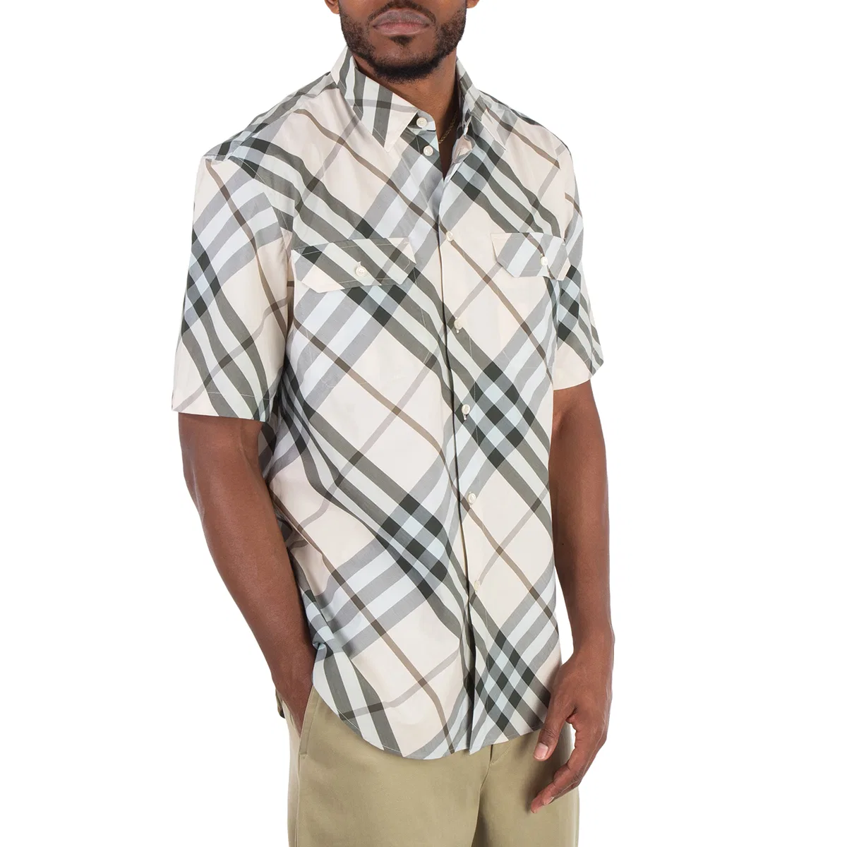 Рубашка мужская с принтом Check Cotton Shirt Burberry, Alabaster Ip Check — фото 2
