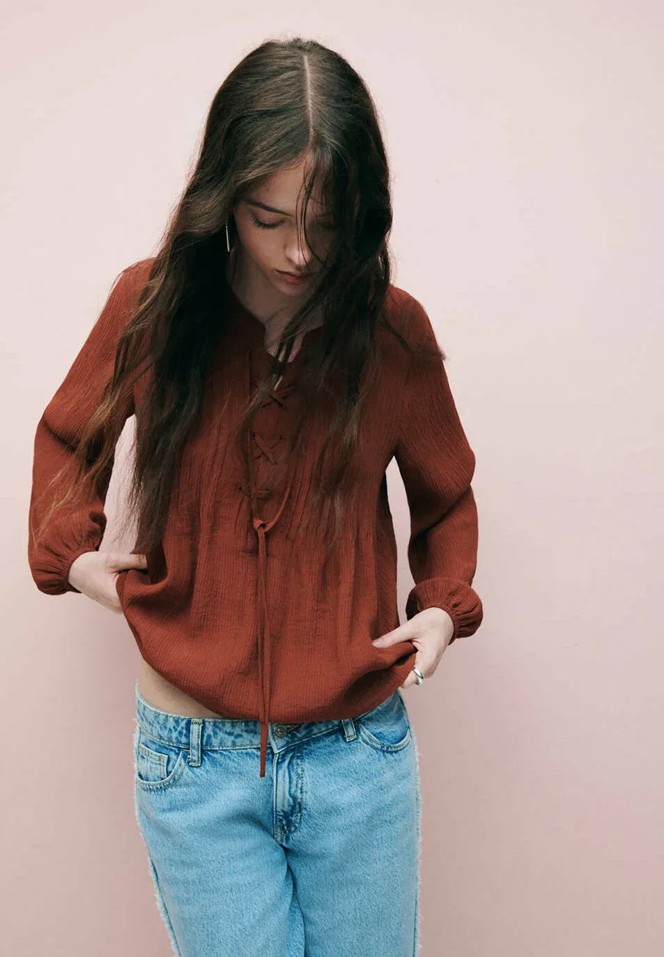 Подростковая - блузка Mango Kids, Brown — фото 4