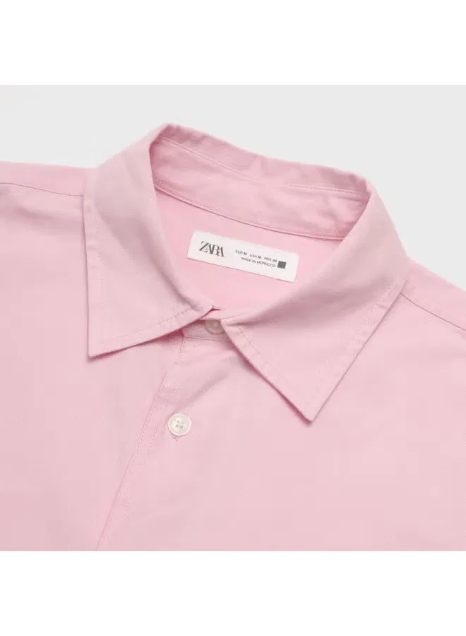 Рубашка с длинным рукавом и отложным воротником Zara, розовый — фото 4