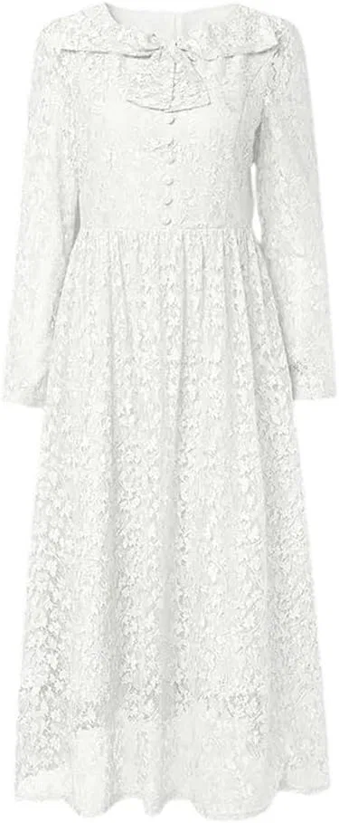 Женское платье-макси с кружевной отделкой A-Line, White