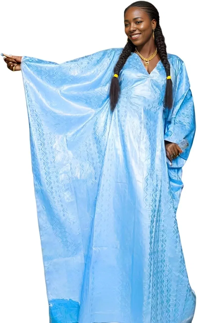Женское платье базин с пайетками Dashiki Robe, Sky Blue