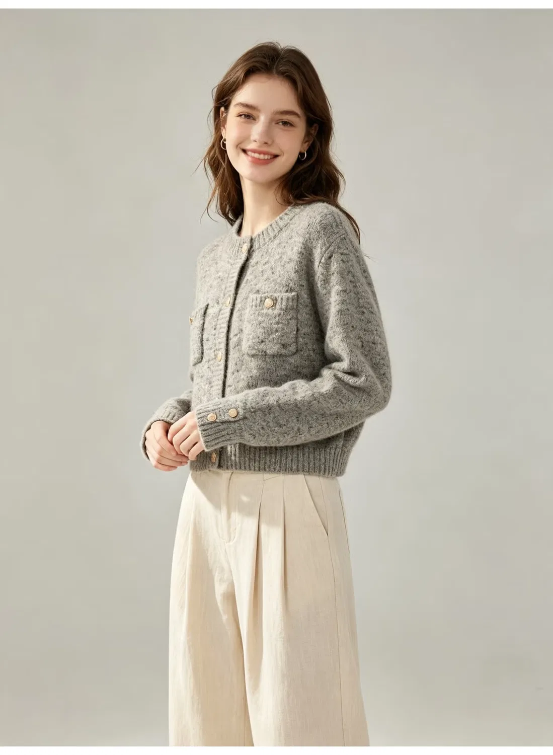 Кардиган укороченный вязаный с длинным рукавом Zara, серый — фото 3