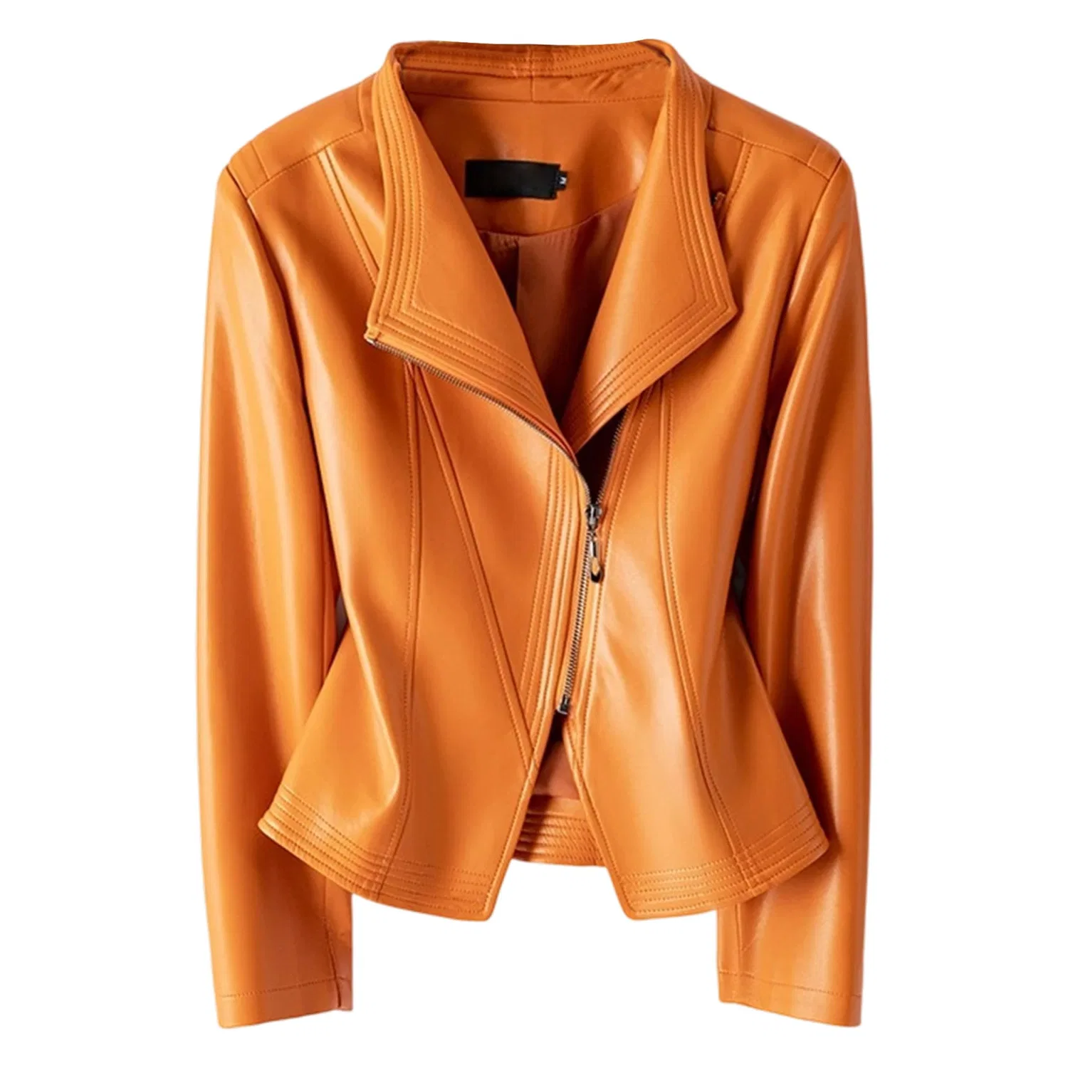 Женская куртка с воротником-лацканом и молнией Vintage Faux Leather, Orange