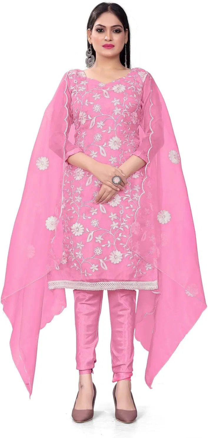 Женский индийский костюм сальвар камиз с вышивкой Organza Silk, Pink