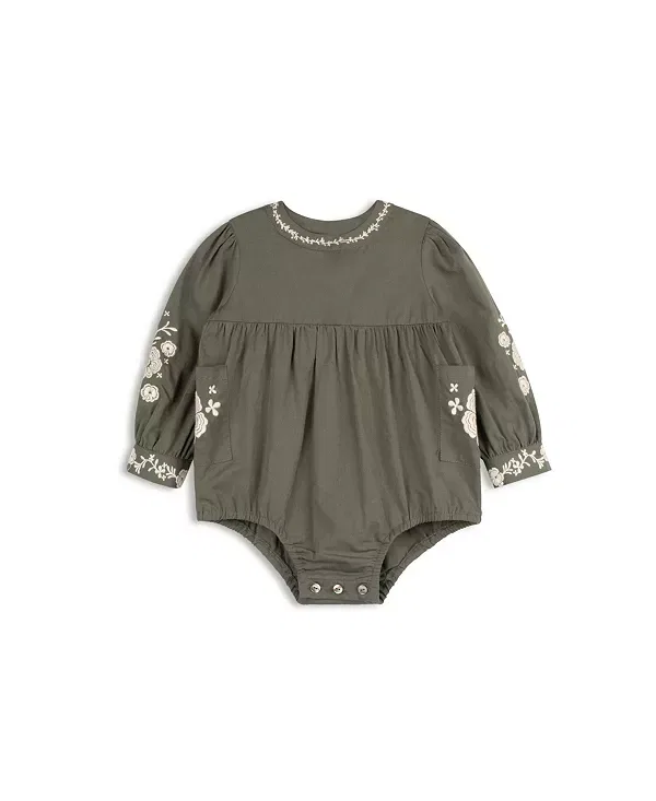 Детский ромпер для девочек хлопковый с вышивкой Ely'S & Co., Olive