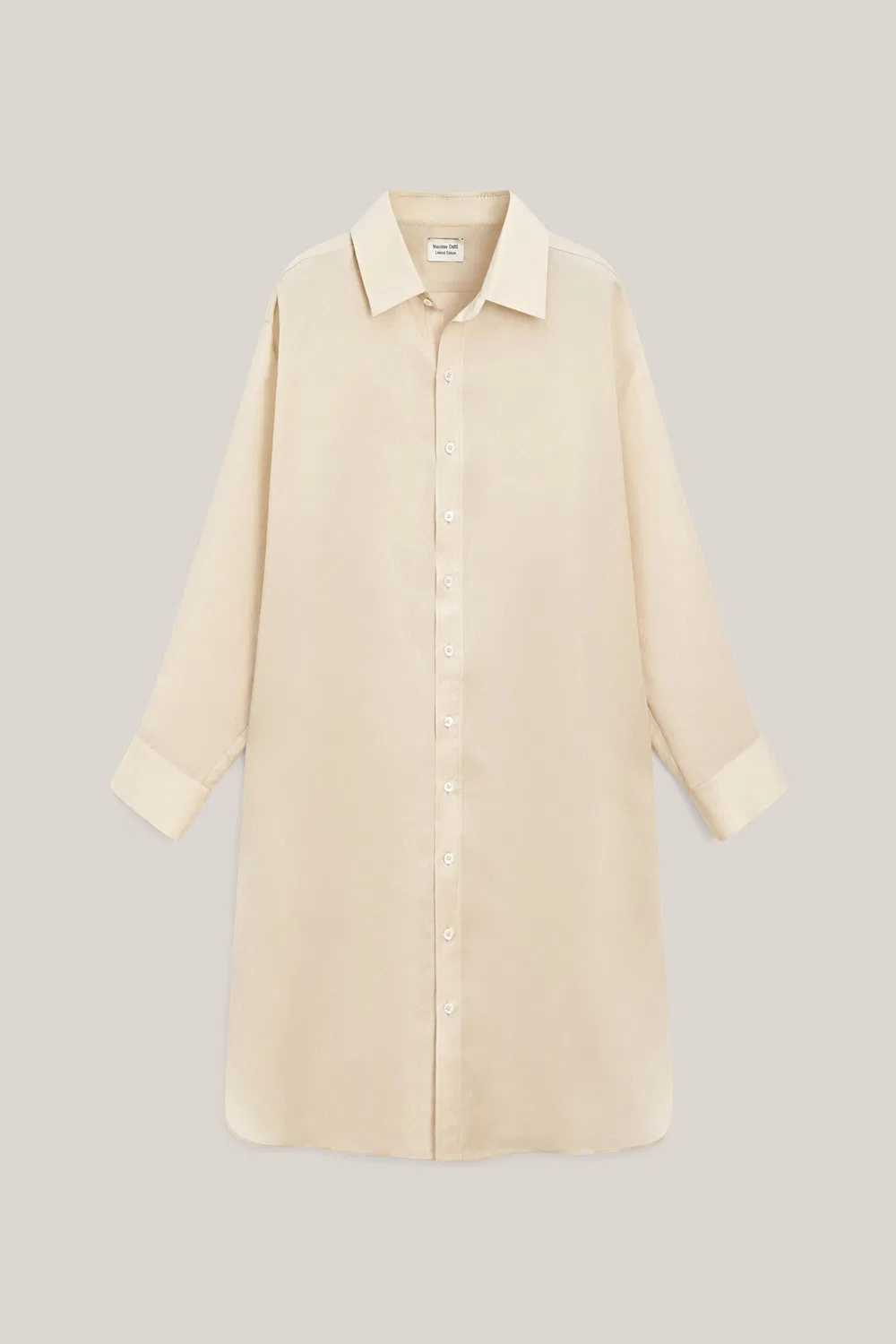 Длинная струящаяся рубашка свободного кроя - лимитированная серия Massimo Dutti, кремовый — фото 4