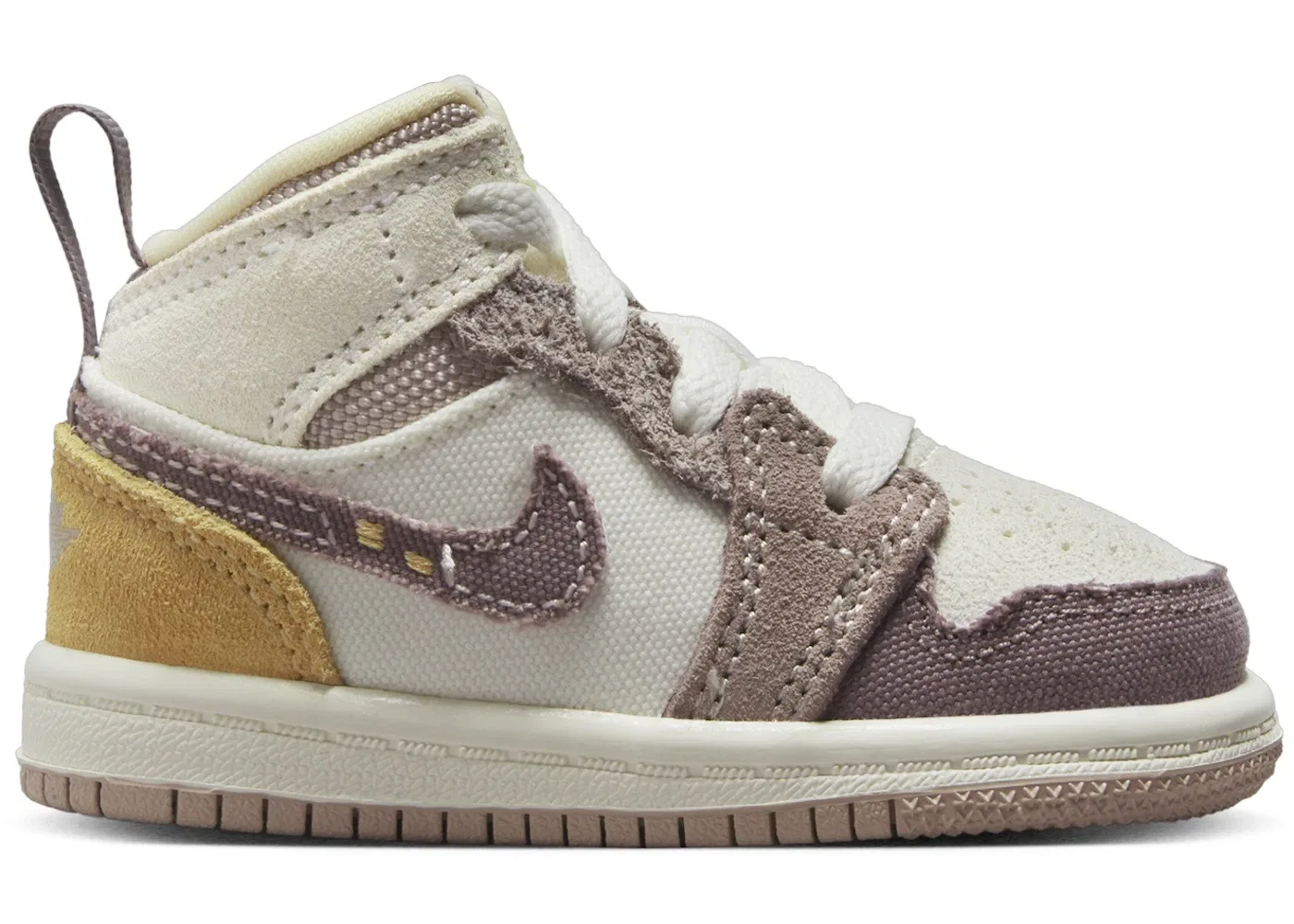 Детские кеды Lifestyle с принтом Jordan 1 Mid SE Craft Jordan, Sail/Fossil Stone/Celestial Gold/Taupe Haze