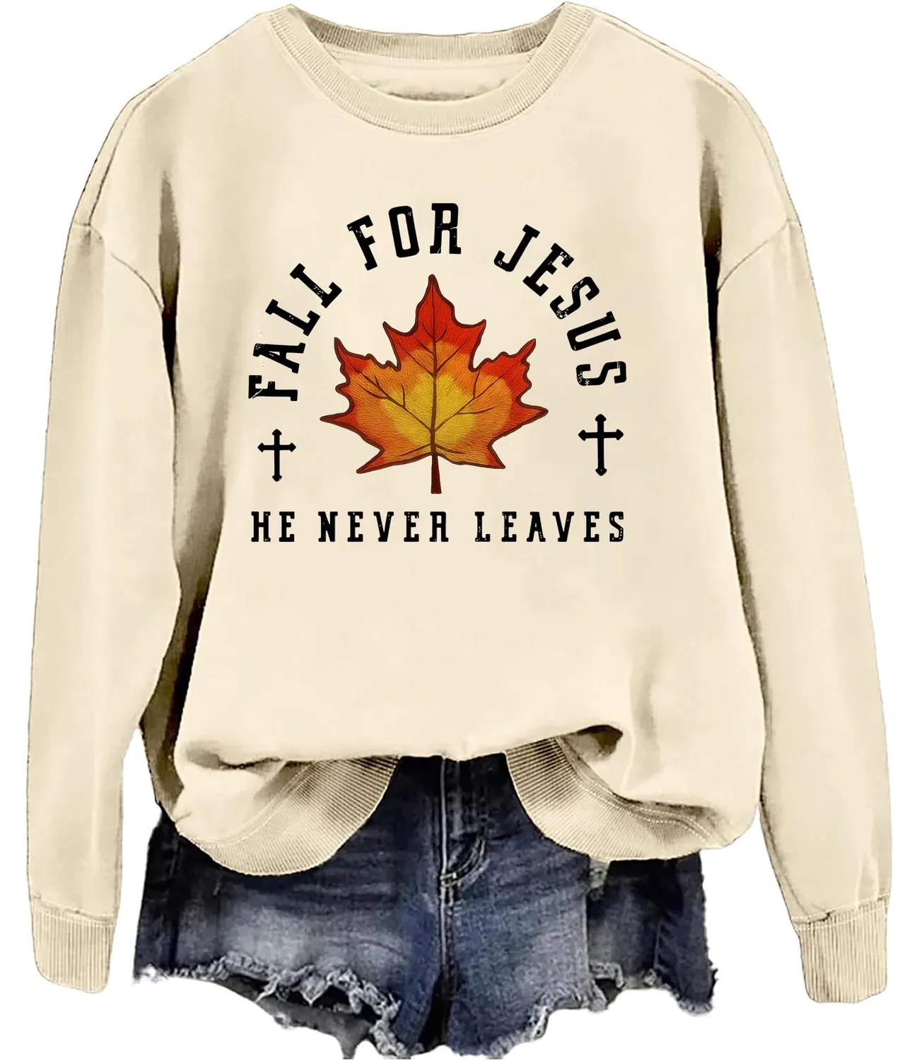 Женский худи с надписью Fall For Jesus He Never Leaves Sweatshirt Jesus, Khika