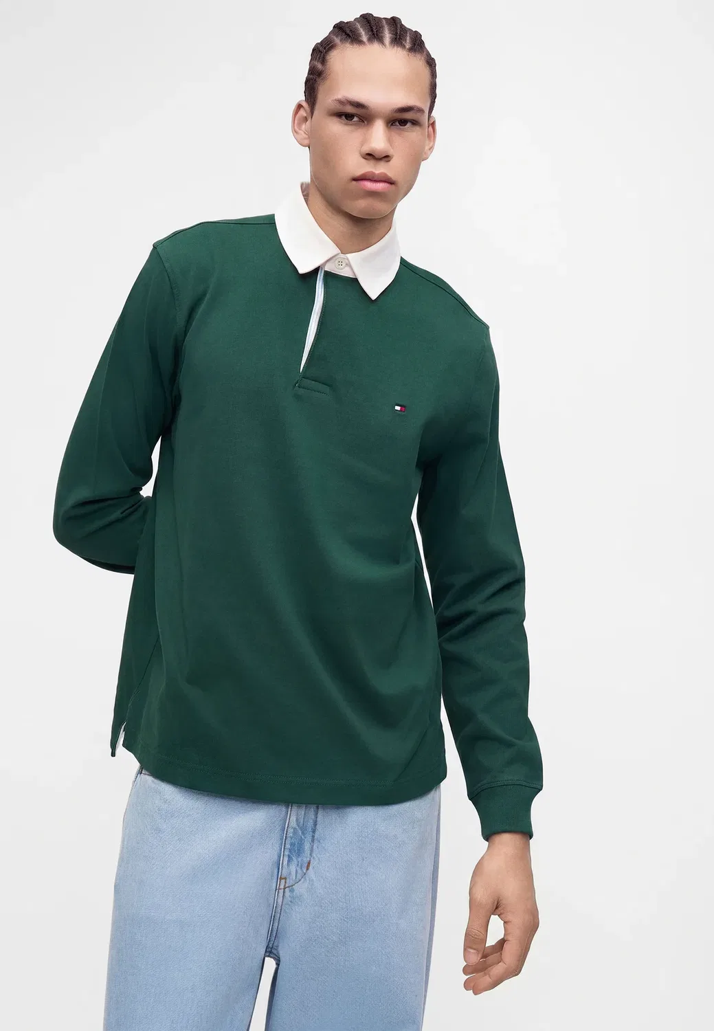Незаменимая однотонная регбийная рубашка-поло Tommy Hilfiger, Ornamental Green — фото 4