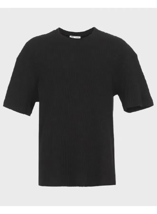 Пуловер вязаный с коротким рукавом Zara, черный