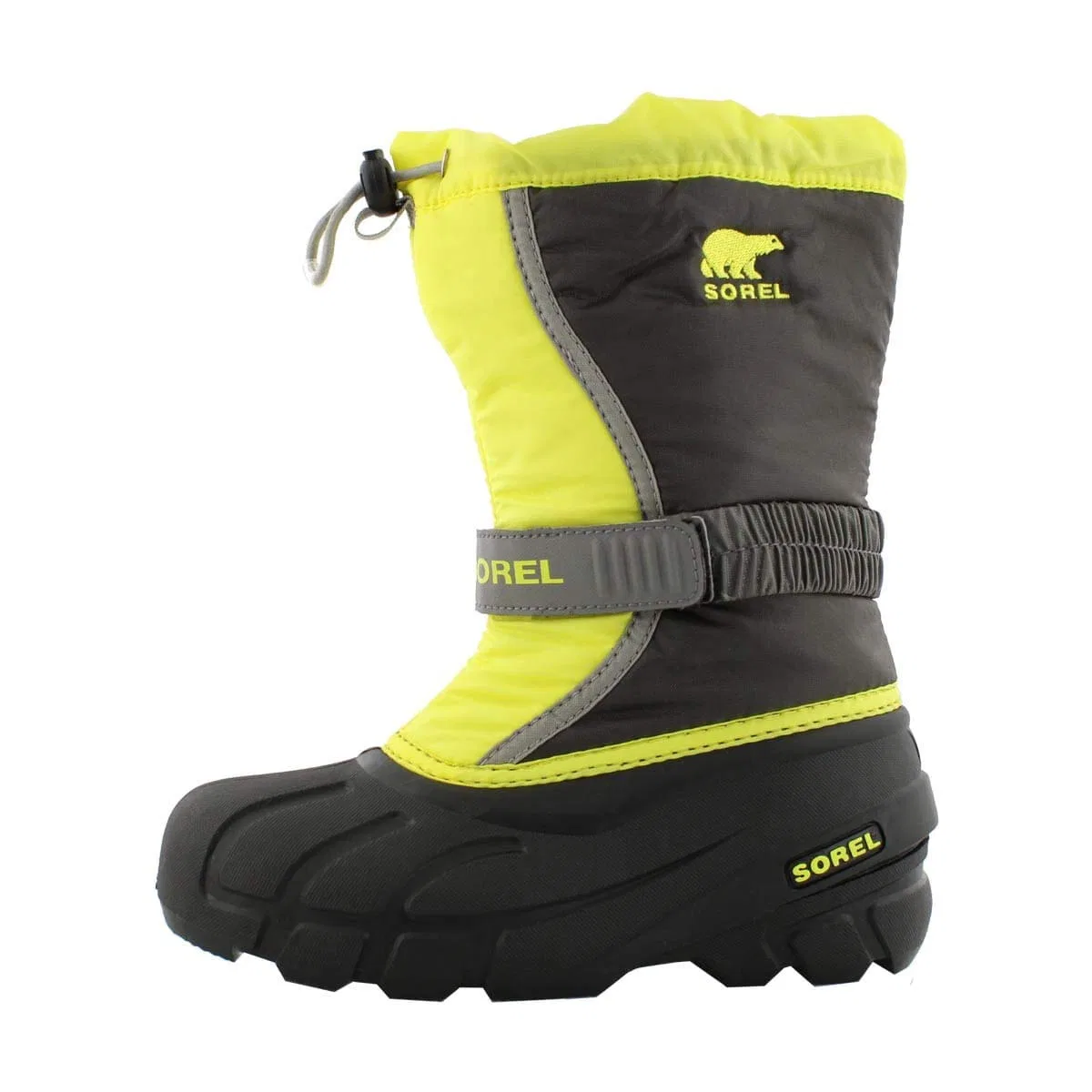Детские зимние ботинки для девочек водонепроницаемые Flurry Sorel, Grey Dark Grey X Warning Yellow F18