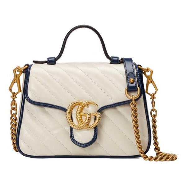 

Сумка gg marmont gold logo colorblock leather chain handbag mini white / blue retro Gucci, белый