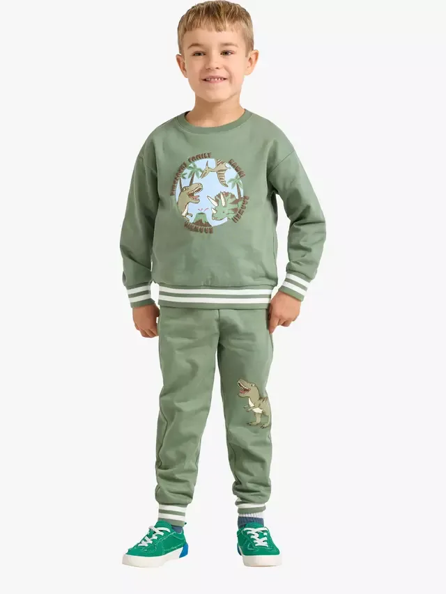 Детские хлопковые спортивные брюки с динозаврами, светло-хаки Lindex