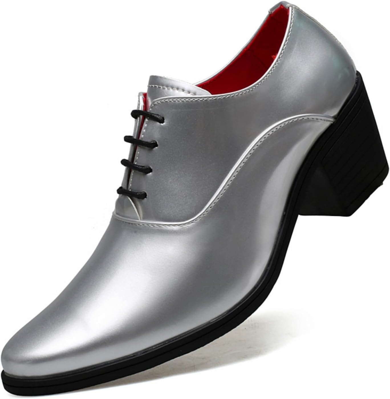 

Мужские блестящие оксфорды из лаковой кожи - заостренный носок, шнуровка, массивный каблук и красная подкладка для деловых встреч, свадеб, выпускных и официальных мероприятий Kelibasi