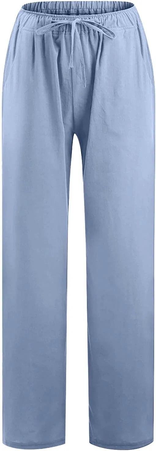 Широкие брюки для активного отдыха, Cotton Linen, Light Blue — фото 4