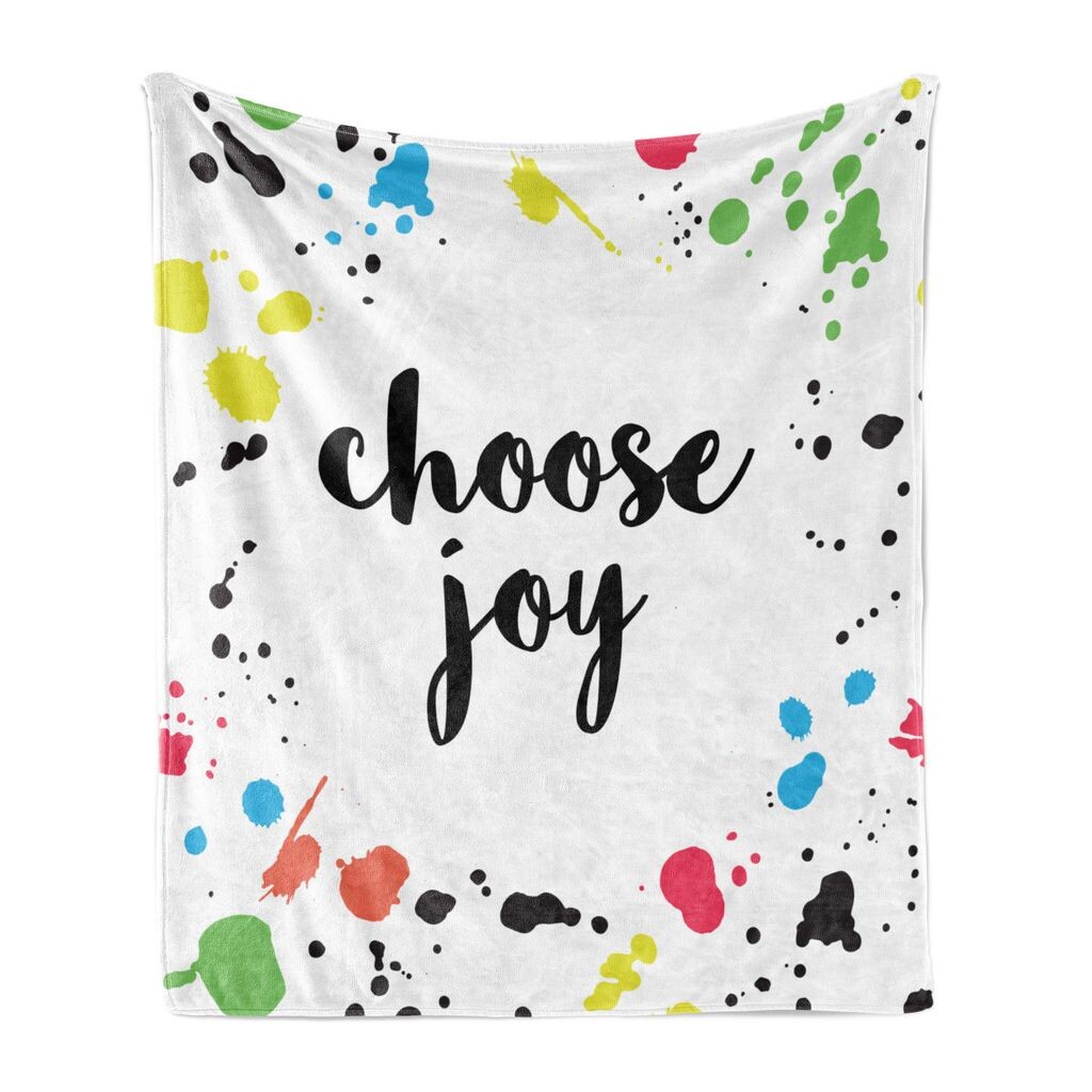 

ABAKUHAUS Choose Joy Мягкое фланелевое флисовое одеяло, типографские тематические пятна, уютный плюш для использования в помещении и на улице, 125 x 175 см, разноцветное