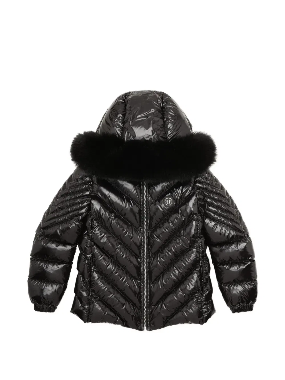 Пуховик с монограммой Fox Philipp Plein Junior, черный