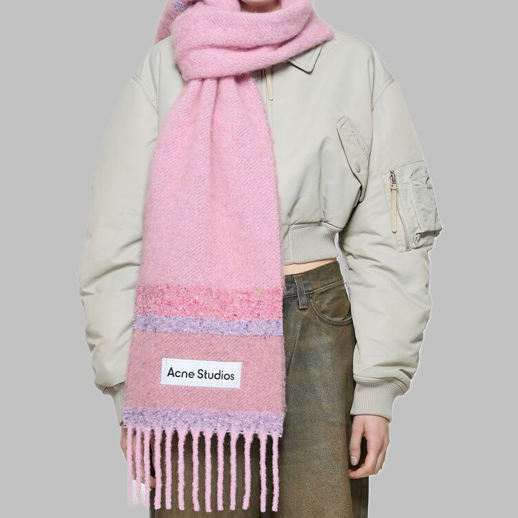 Шерстяной вязаный шарф Acne Studios розовый женский — фото 2