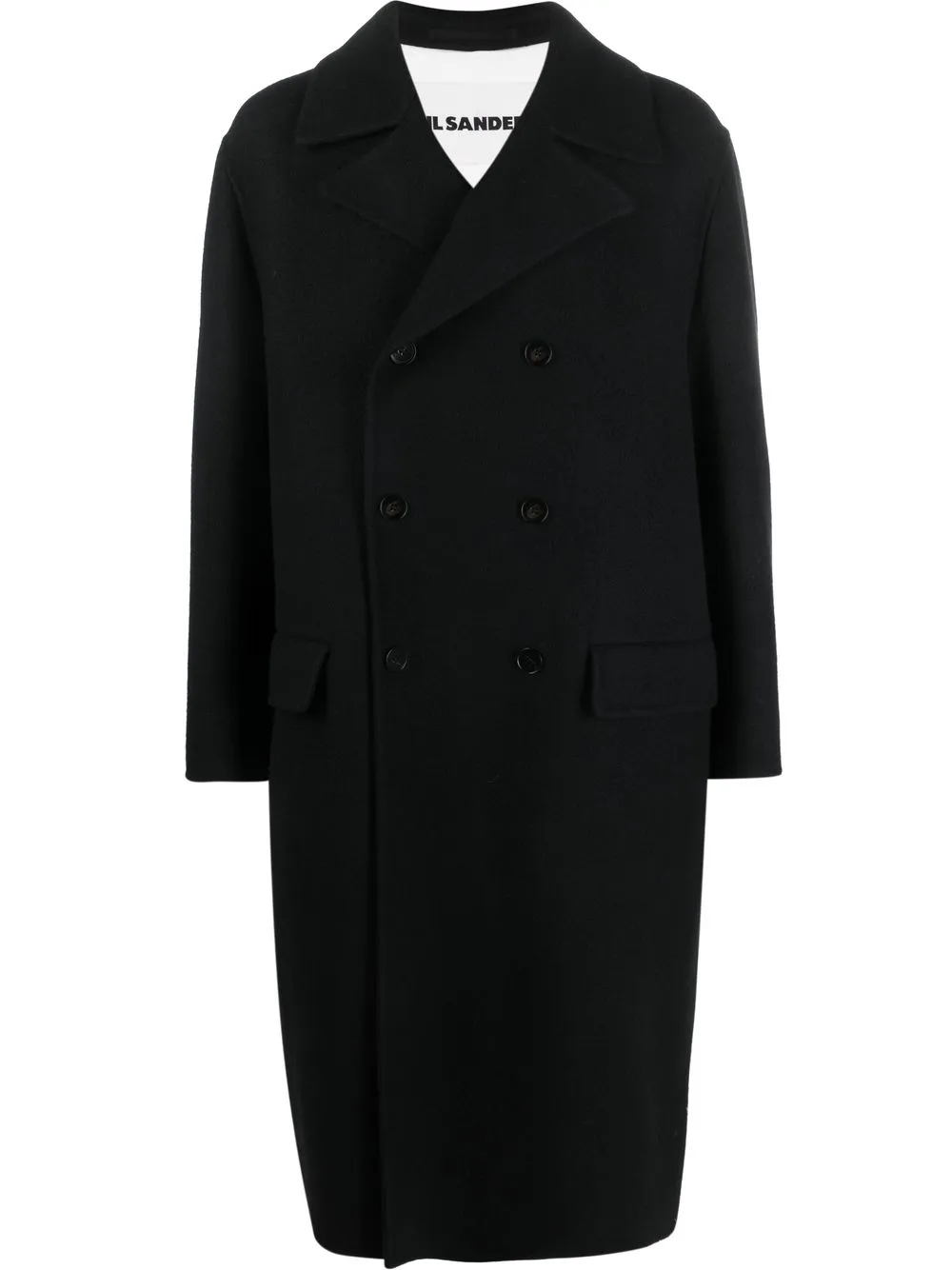 

Двубортное пальто из необработанной шерсти JIL SANDER, черный