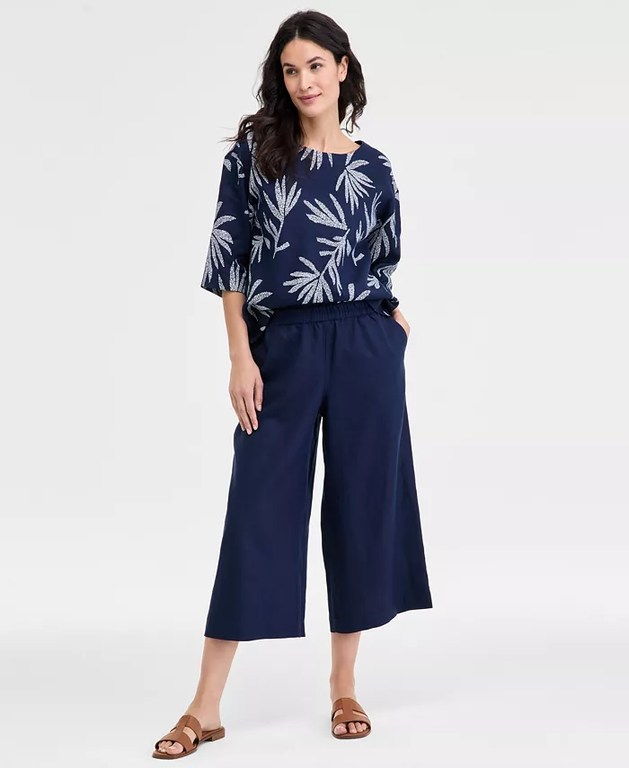 

Женские укороченные брюки-клеш из 100% льна Charter Club, синий