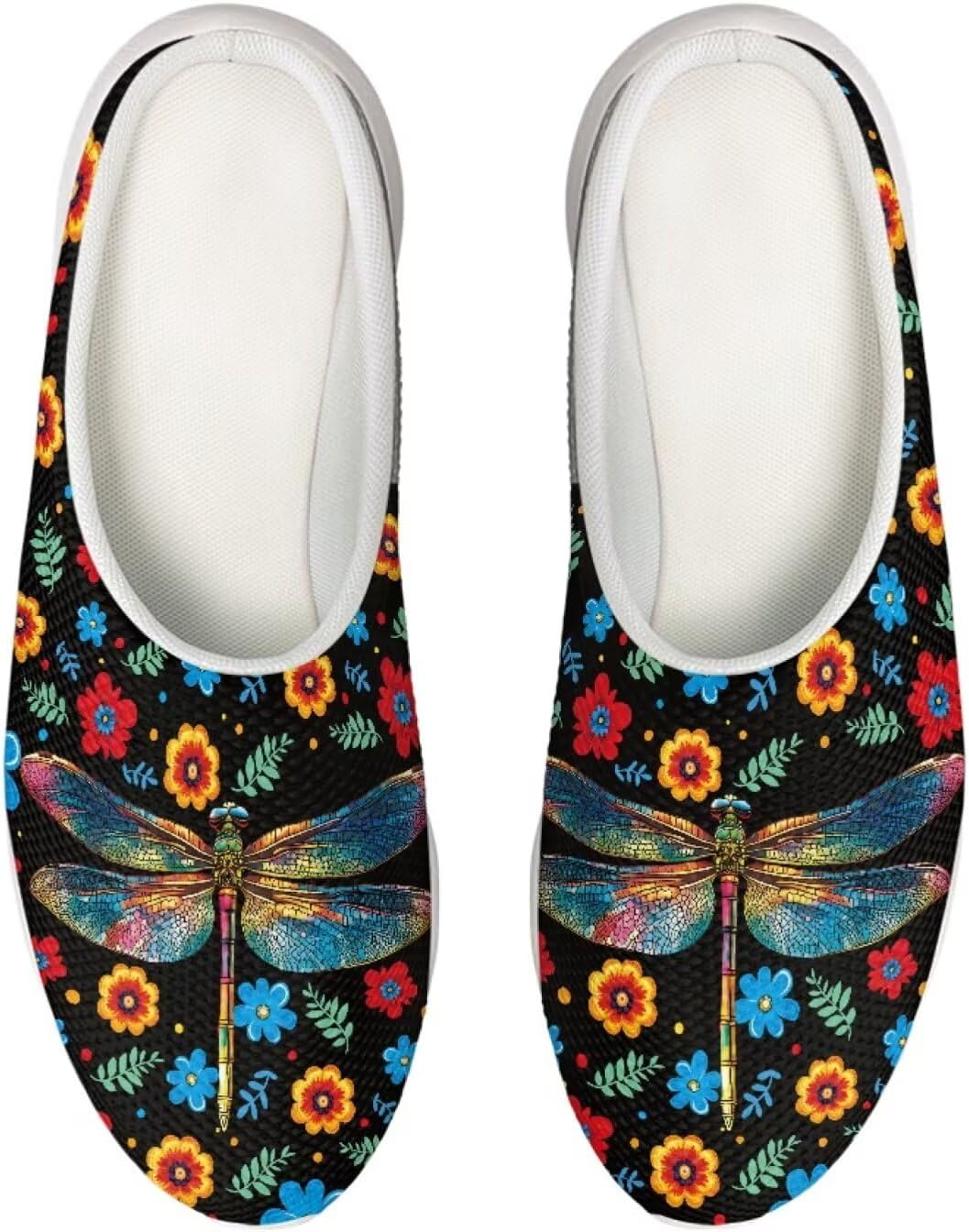 

Женские сабо Forchrinse с цветным принтом лапы собаки, домашние тапочки с цветочным рисунком, кроссовки для ходьбы с поддержкой свода стопы, Dragonfly Flower Print
