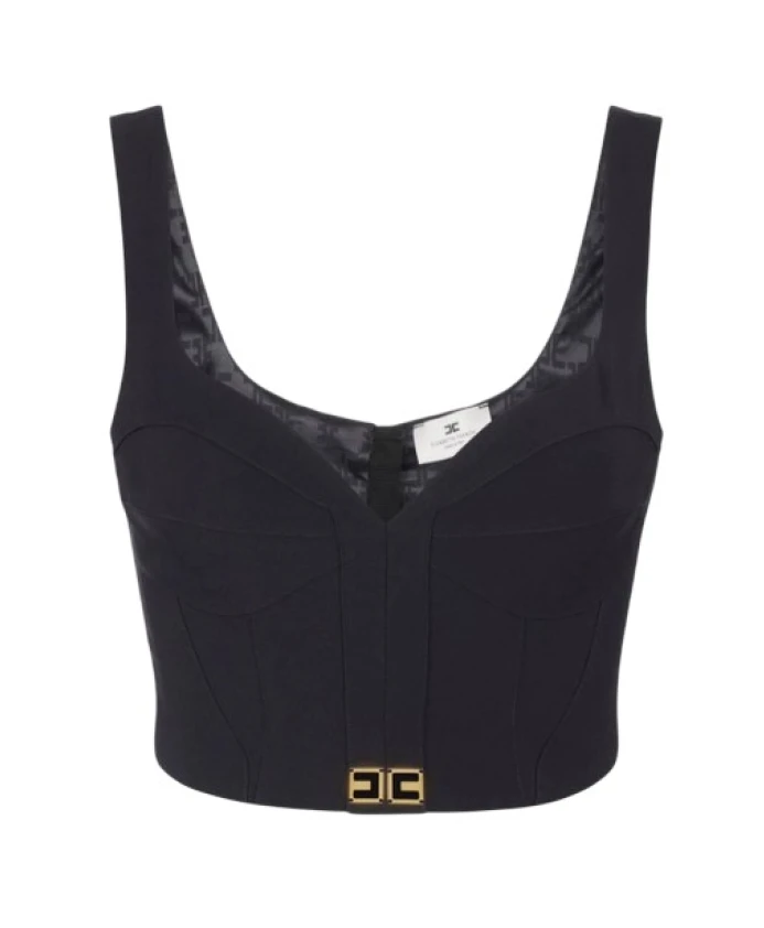 

Черный топ с вырезом в форме сердца и логотипом. Elisabetta Franchi, черный