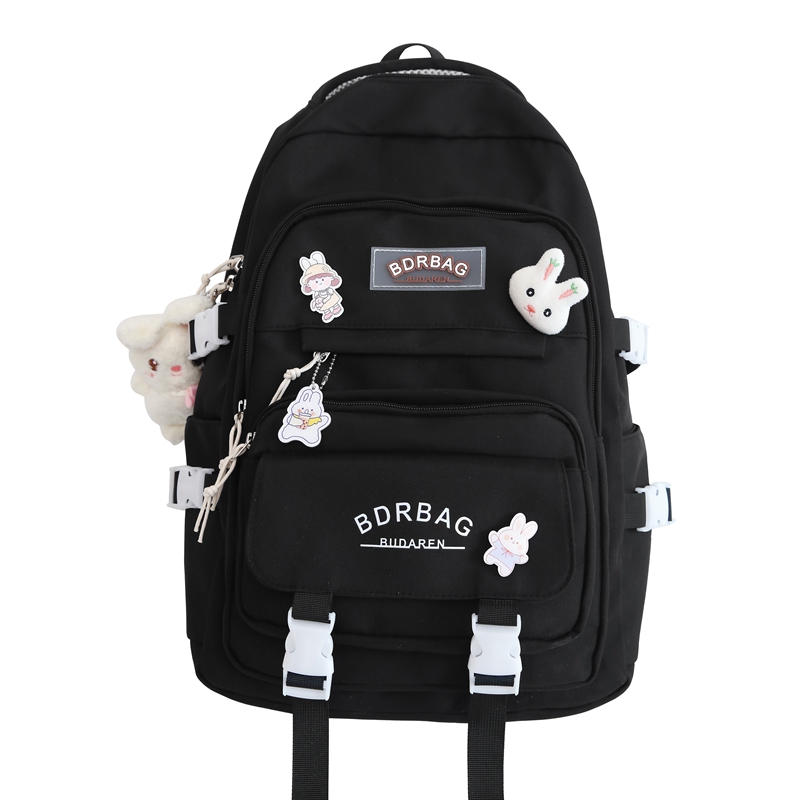 

Deli Bear Нейлоновый рюкзак женский, Black Backpack with Rabbit Charm