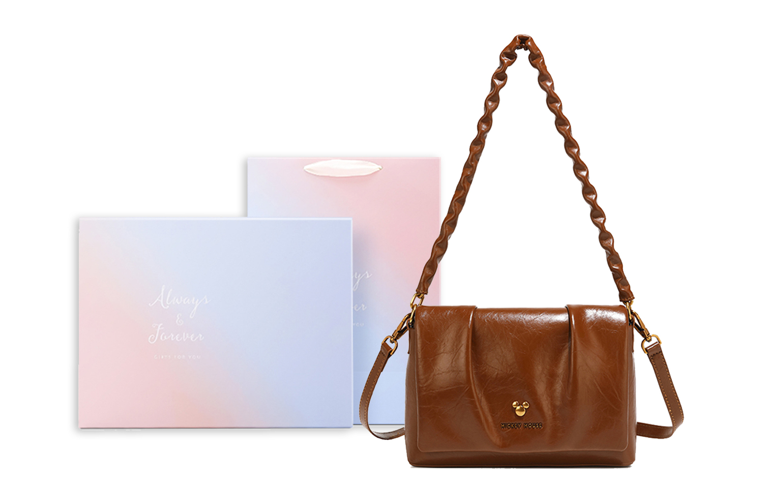 

Disney Микки Серия ПУ плиссированная маленькая квадратная сумка, Coffee+Elegant Box C