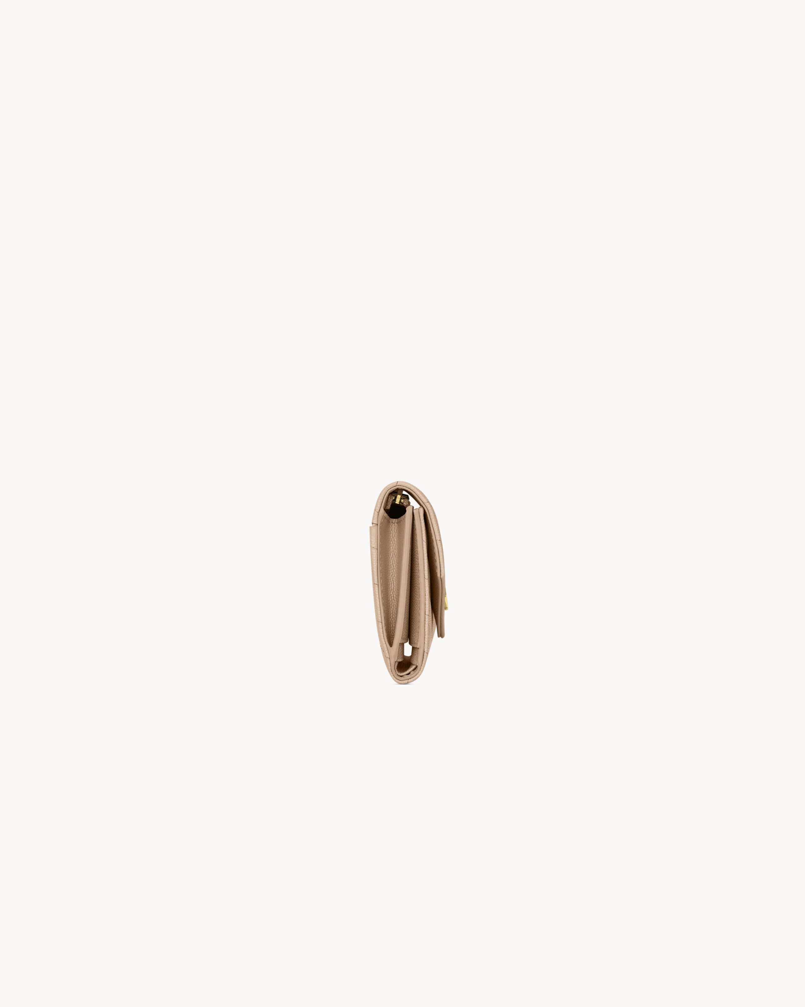 Компактный тройной кошелек CASSANDRE MATELASSE из зернистой кожи grain de poudre Saint Laurent, бежевый — фото 3