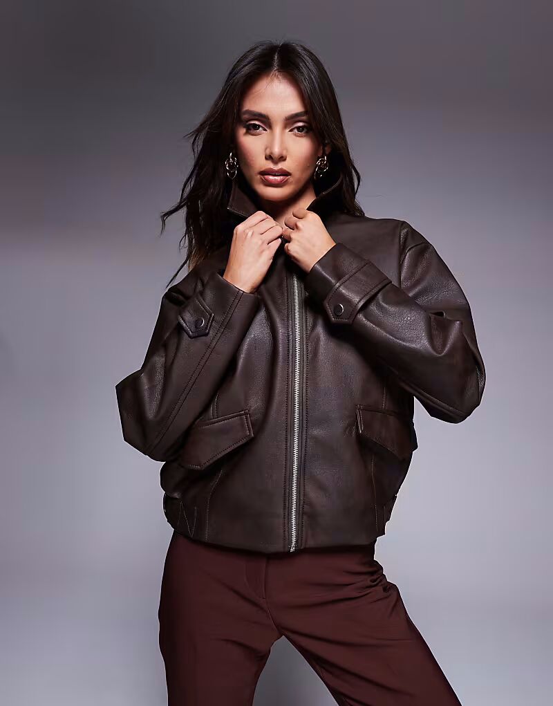 

Куртка-бомбер River Island с эффектом потертости темно-коричневого цвета