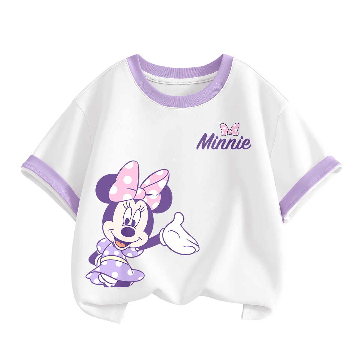 

Детская футболка с круглым вырезом, тонкие Disney, welcome to k белый фиолетовый