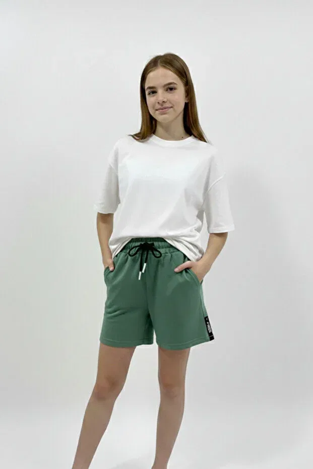 Детские шорты для девочек хлопковые Basics Newkids, Green — фото 2
