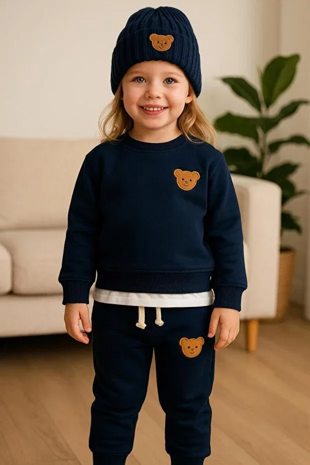Детский комплект спортивного костюма с вышивкой Teddy Navy Blue Şapkakids, Navy Blue — фото 3