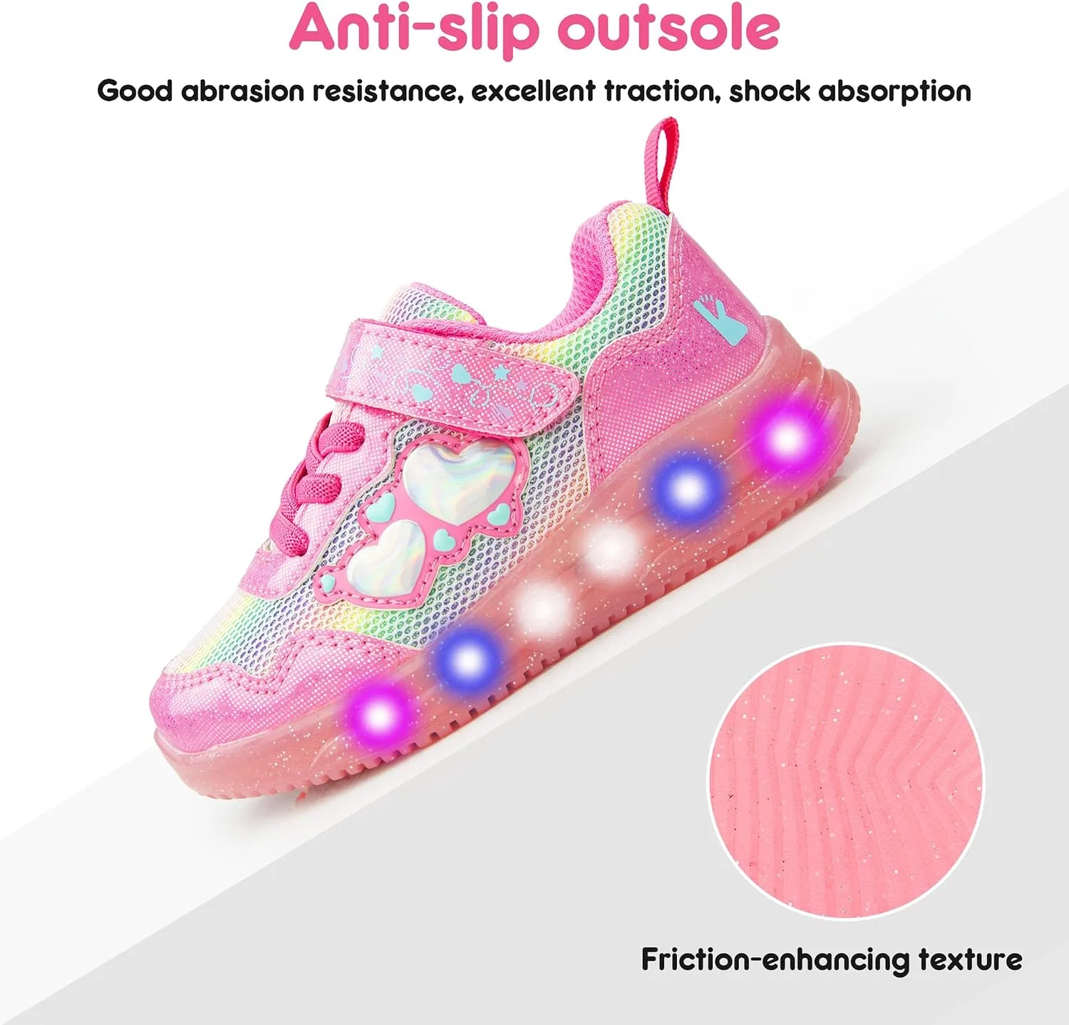 Детские кроссовки для девочек со светящейся подошвой YESKIS, Dark Pink Light Up Shoes — фото 3