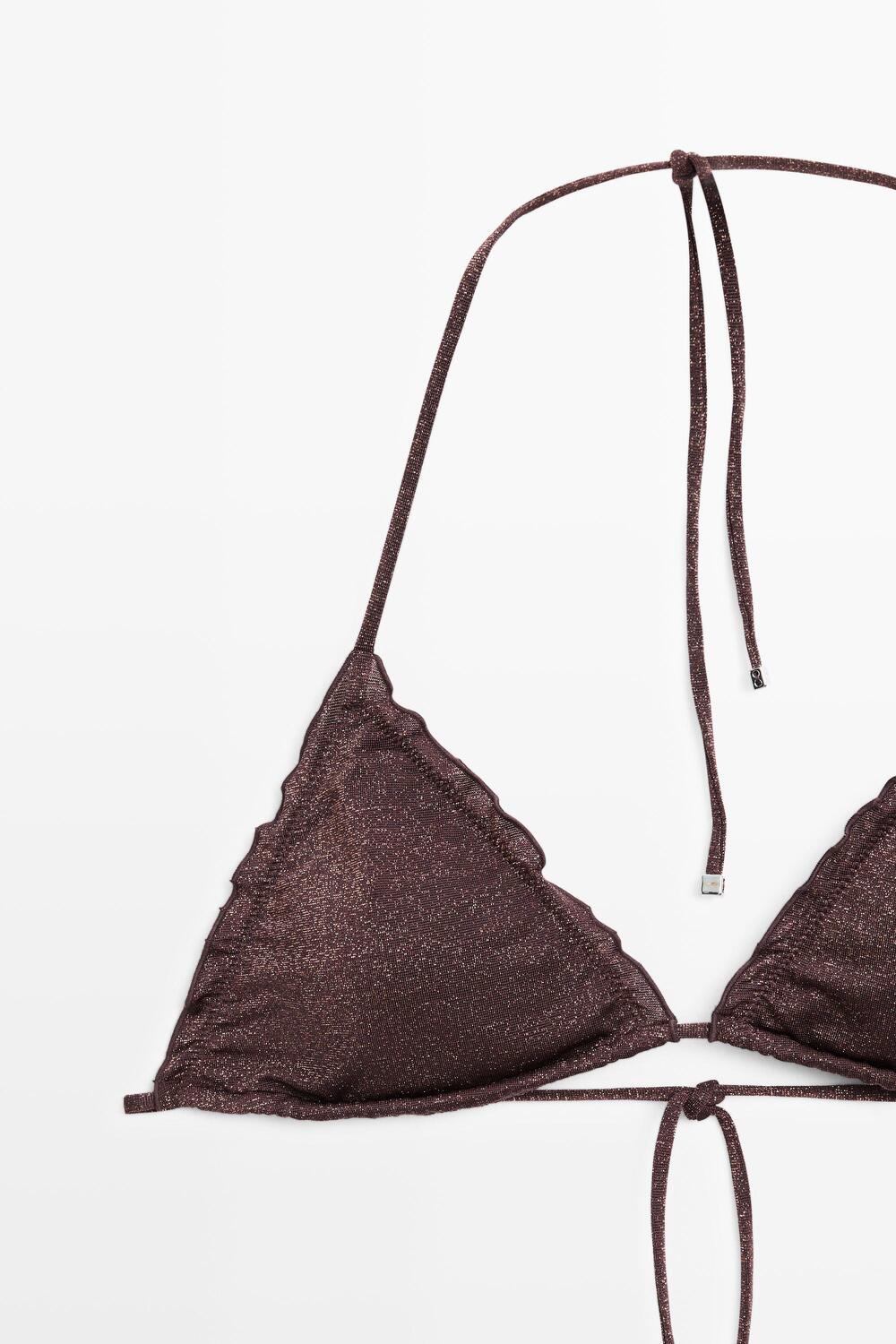 Топ-бикини Massimo Dutti Shimmery ruffled, коричневый — фото 4