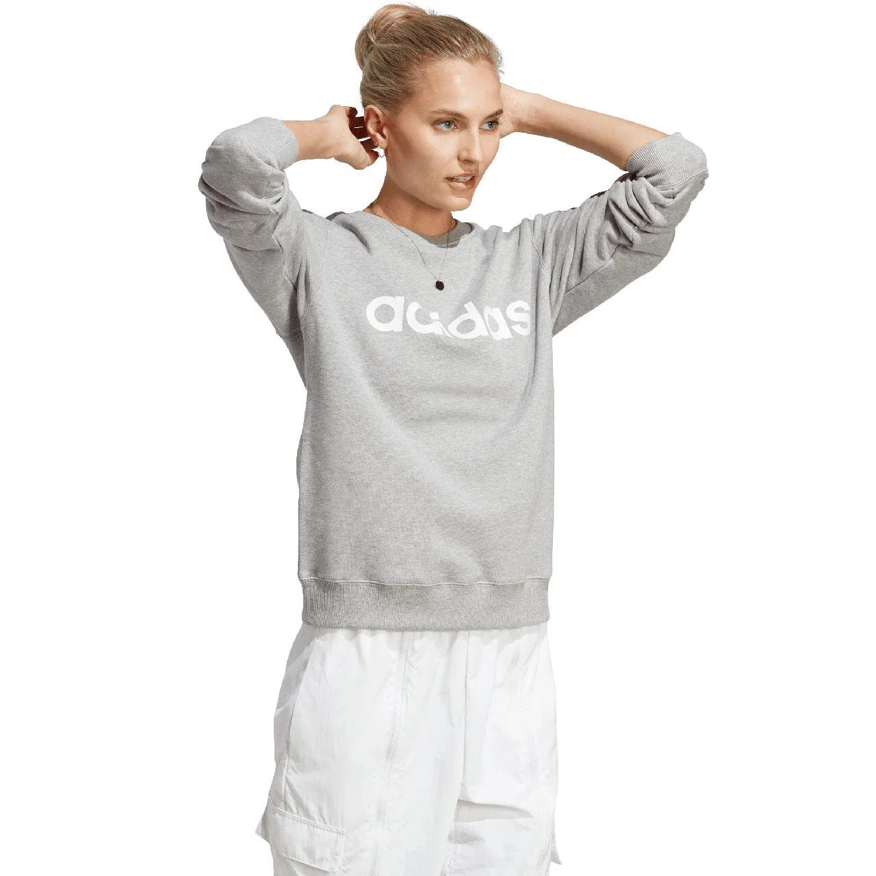 Женский свитшот из французского футера Adidas Essentials Linear Molton, Grau Weiss — фото 3