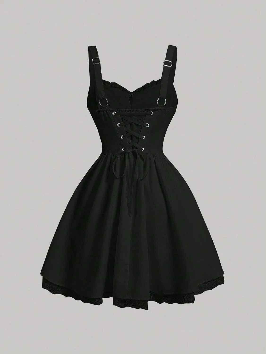 Женское летнее мини-платье с кружевом спереди и открытой спиной, Black — фото 3