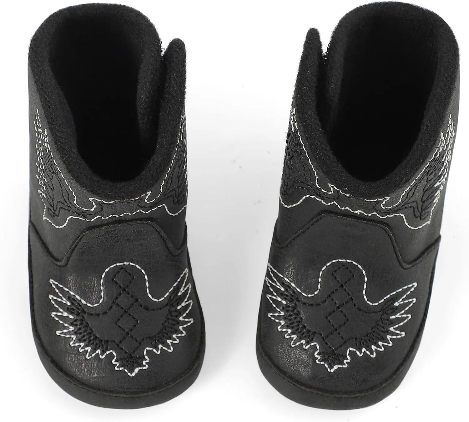 Детские ботинки в стиле вестерн с мягкой резиновой подошвой Cowgirl Cowboy DUONITITI, Black Embroidered — фото 4
