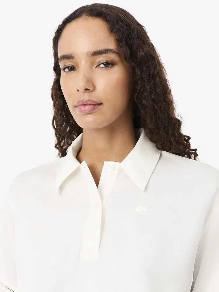 Топ поло LACOSTE из льна и лиоцелла, White — фото 2